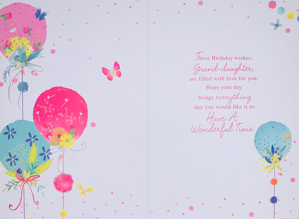 Granddaughter birthday card- balloons and flowers