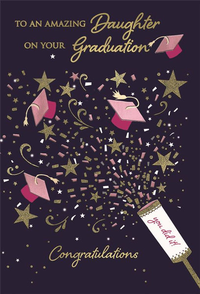 Daughter Graduation Card | Gold & Pink Foil Cap Design | UK Printed