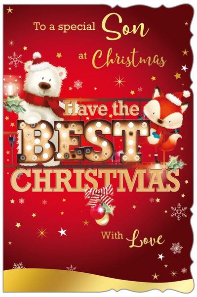 Son Christmas card - cute polar bear and fox