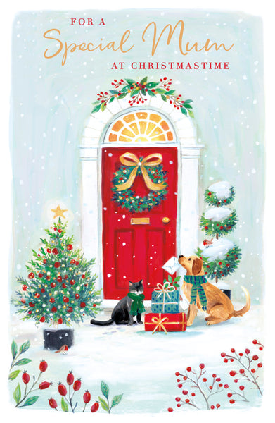 Mum Christmas card - dog and cat