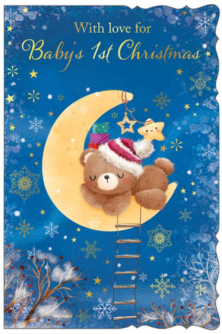 Baby’s first Christmas card - cute bear and moon