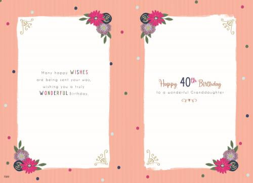 Granddaughter 40th birthday card