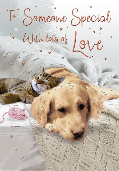 Someone Special birthday card - cute dog and cata