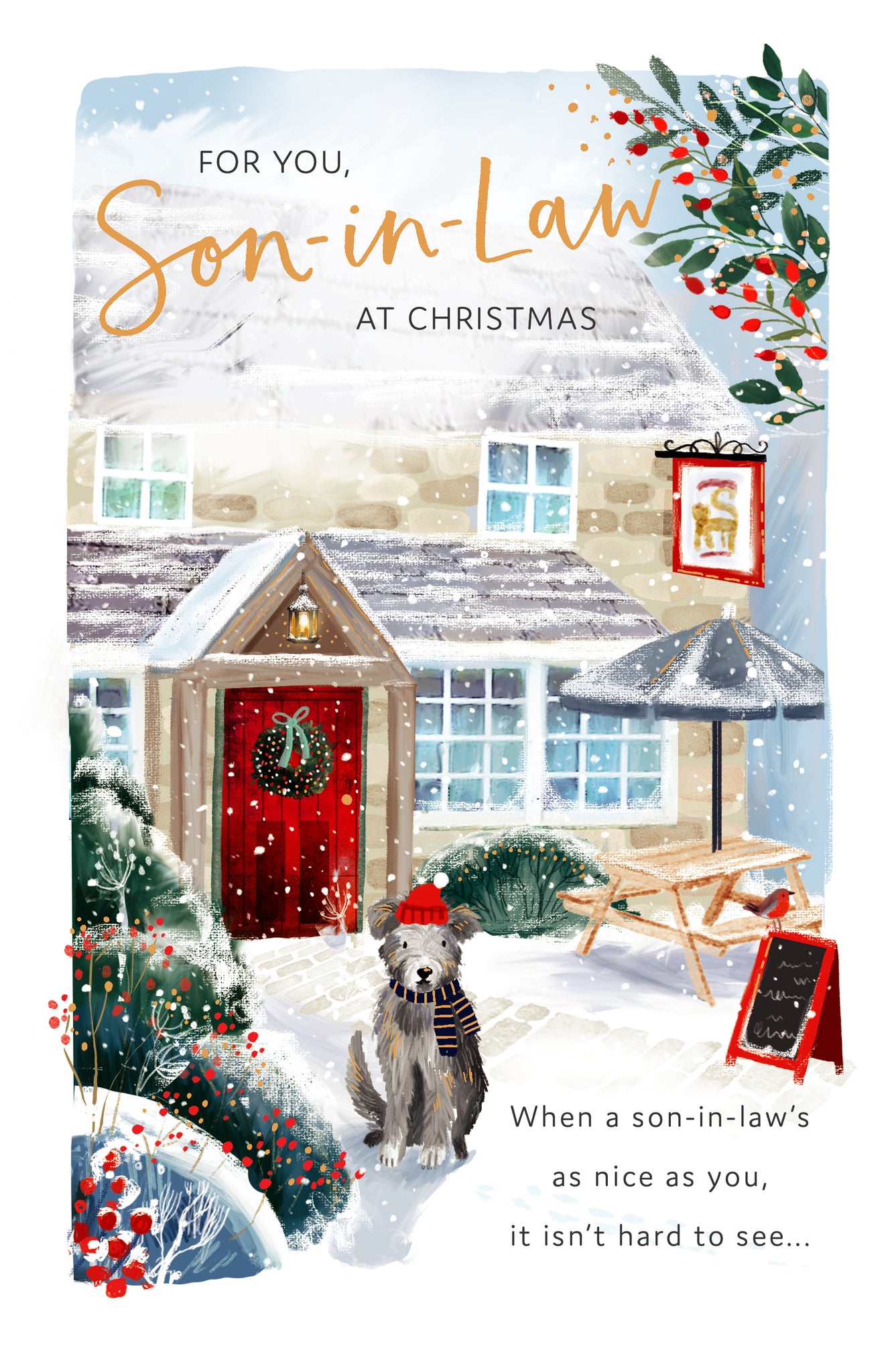 Son-in-law Christmas card - traditional pub