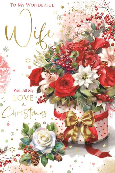 Wife Christmas card- festive flowers