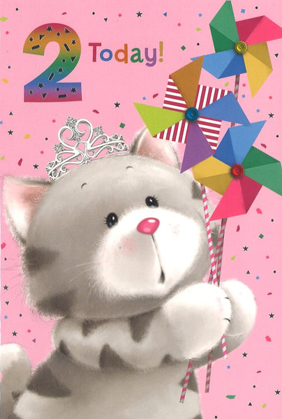Age 2 birthday card - cute kitten