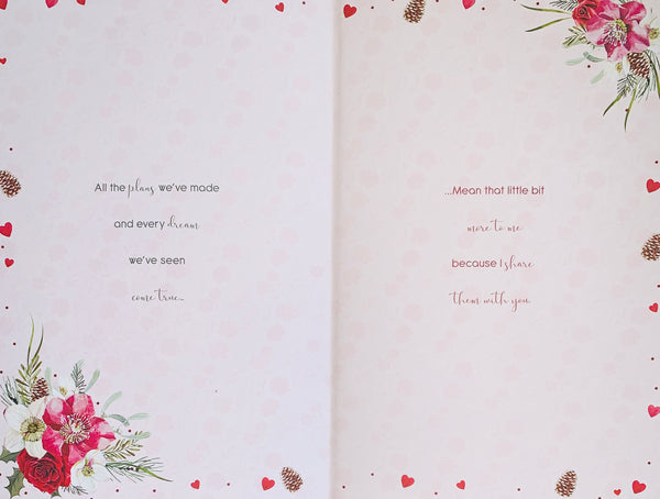 Wife Christmas card - Xmas flowers