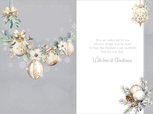 Granddaughter Christmas card - Xmas baubles