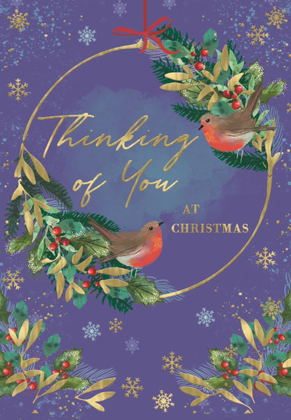 Thinking of you Christmas card - Xmas wreath