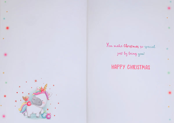 Goddaughter Christmas card - cute unicorn