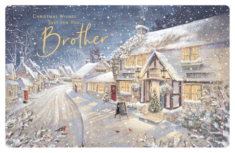 Brother Christmas card - festive village pub