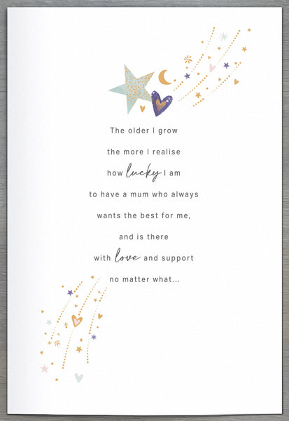 Luxury Mum birthday card - stars and hearts with sentimental verse