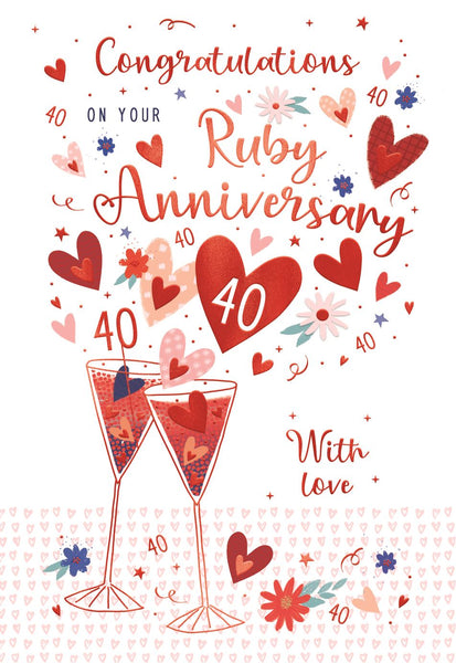 Ruby anniversary card - hearts and drinks