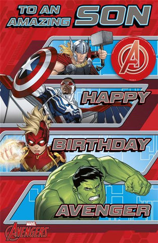 Marvel Avengers Son birthday card with Avengers badge