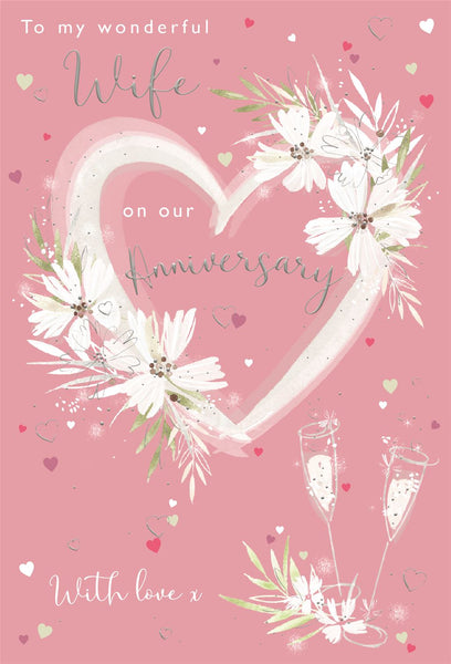 Wife anniversary card - flowers and champagne