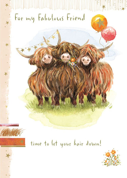 Friend birthday card - cute highland cows