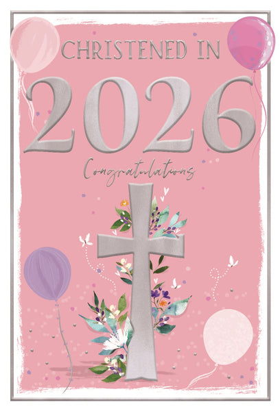 Christening card - pink - 2026