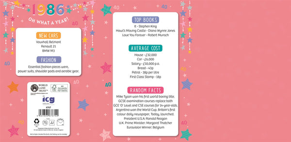 40th birthday card- born in 1986