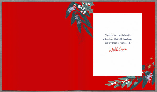 Auntie Christmas card- bold holly wreath