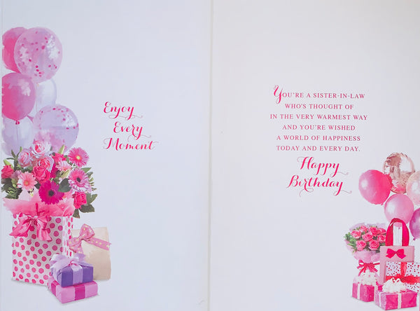 Sister in law birthday card- balloons and drinks