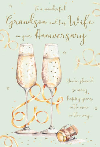 Grandson and Wife anniversary card- champagne and stars