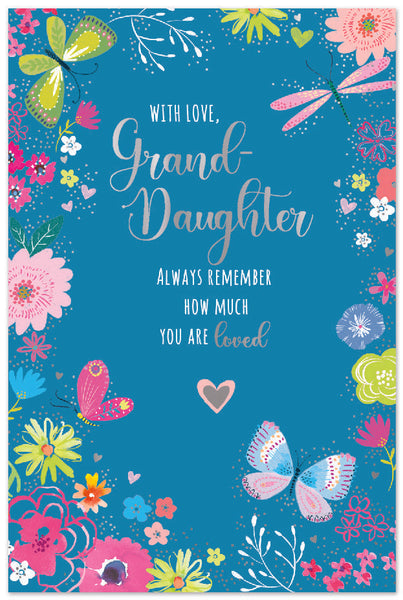 Granddaughter birthday card - pretty flowers and butterflies