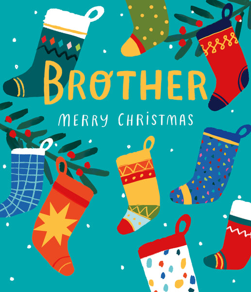 Brother Christmas card -sparkling Xmas stockings