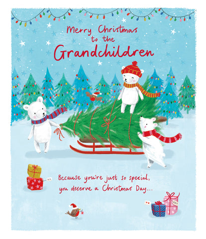 To Grandchildren Christmas card - cute winter animals