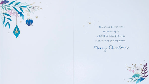 Friend Christmas card- baubles and flowers
