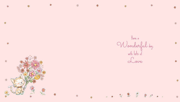 Mummy birthday card- cute cat and flowers