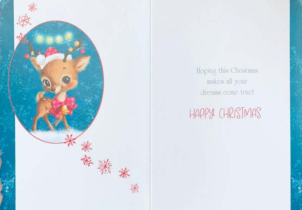 Niece Christmas card - cute Xmas reindeer