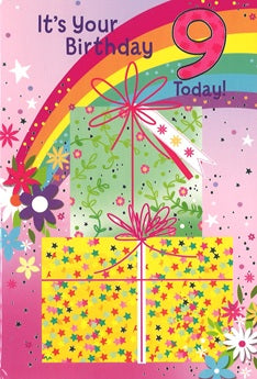 Age 9 birthday card - rainbow