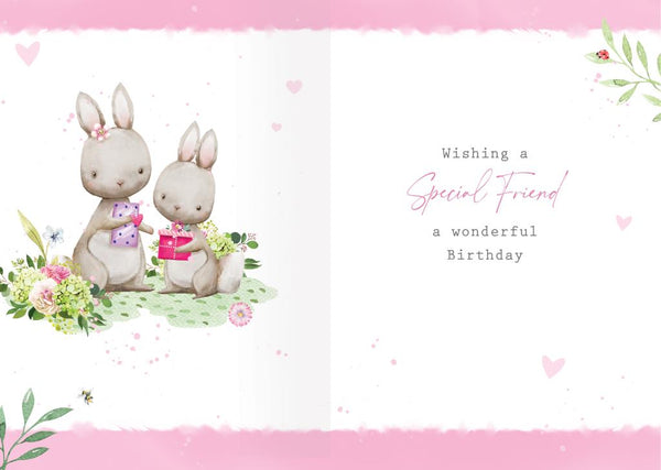 Friend birthday card - cute rabbits