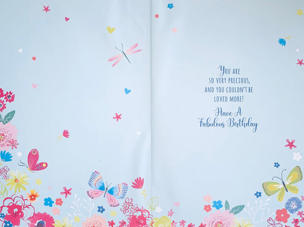 Granddaughter birthday card - pretty flowers and butterflies