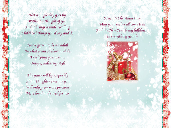 Daughter Christmas card - Sentimental verse