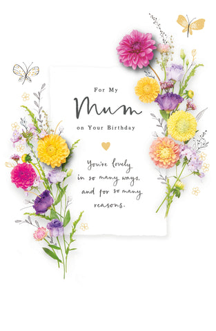 Luxury Mum birthday card flowers and butterflies
