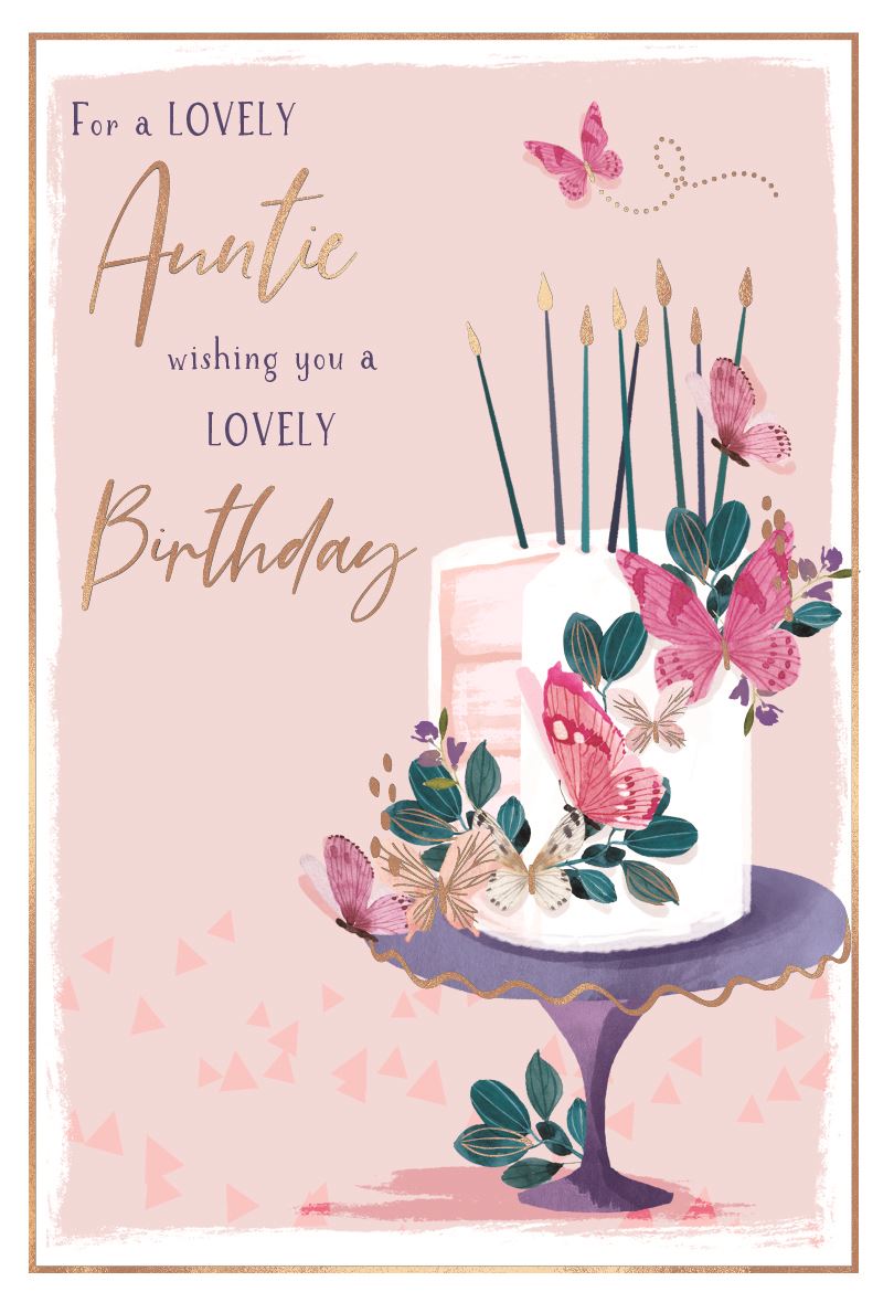 Auntie birthday card - cake and butterflies