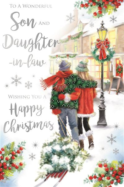 Son and Daughter-in-law Christmas card - winter walk
