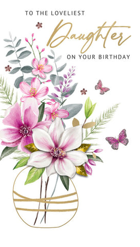 Luxury Daughter birthday card - flowers and jewels