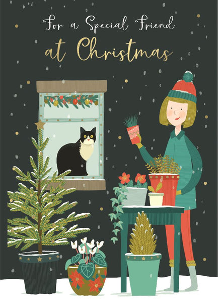 Friend Christmas card - cute winter garden