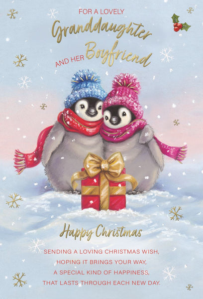 Granddaughter and boyfriend Christmas card- penguin couple