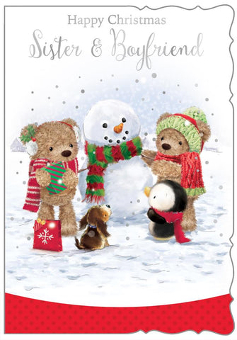 Sister and Boyfriend Christmas card - cute Xmas bears
