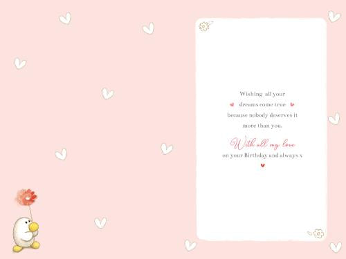 Wife birthday card- cute bear holding flowers