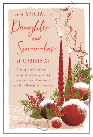 Daughter and Son-in-law cards - Xmas baubles and candle