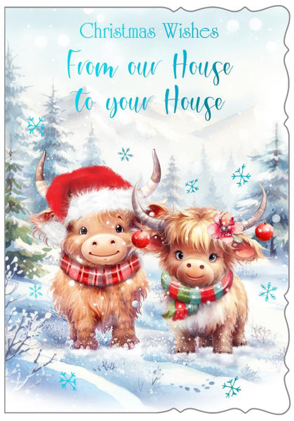 Our house to your house Christmas card - cute cows