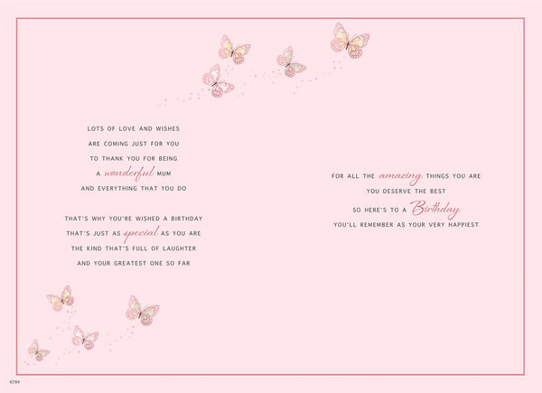 Mum birthday card - butterflies and sentimental verse