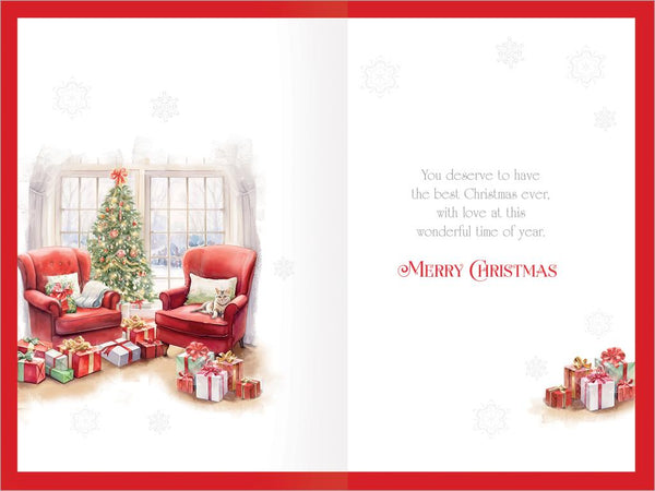 Son and Fiancée Christmas card - Christmas home