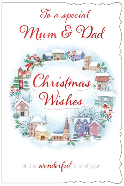 Mum and Dad Christmas card - festive town