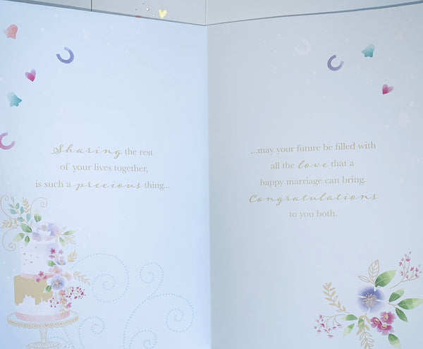 Special couple weddding day card - cake and celebration
