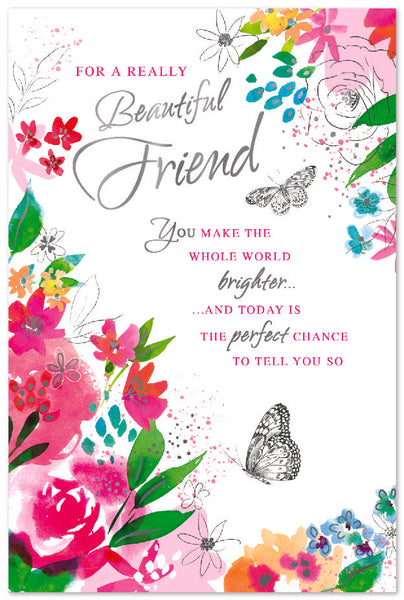 Friend birthday card - butterflies and pretty flowers